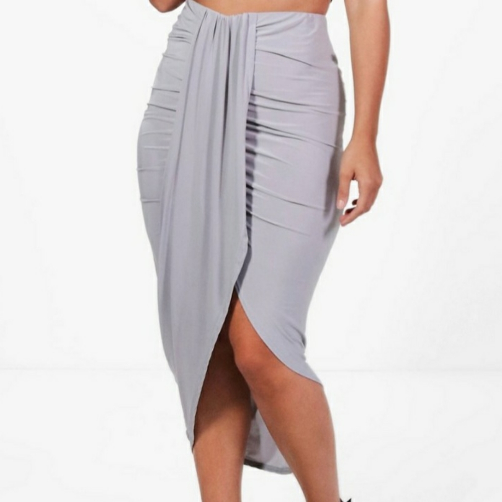 Ruched Wrap Front Maxi Skirt